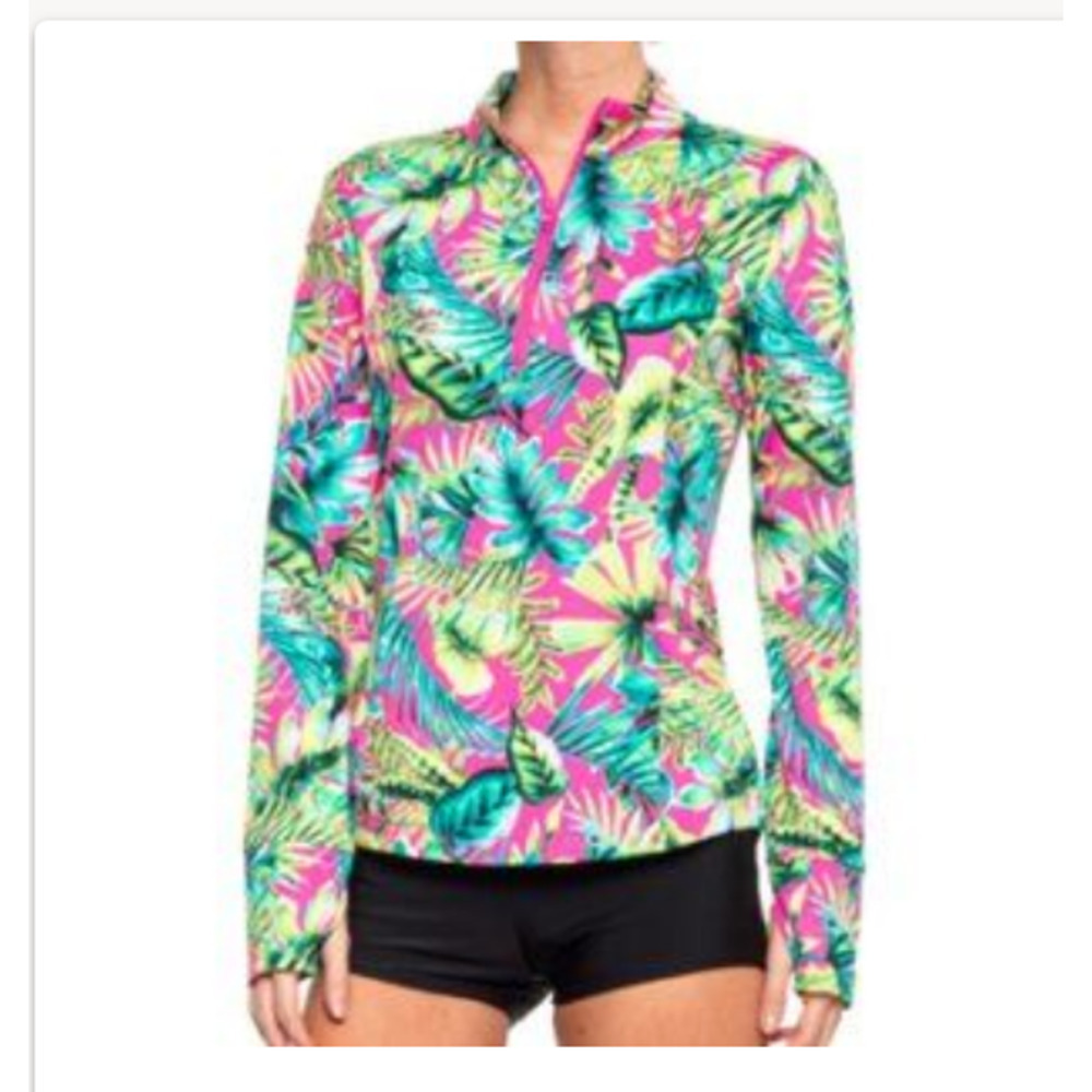 Tommy Bahama Golf Bright Tropical Print Active UPF 50 Long-Sleeve Popover Top